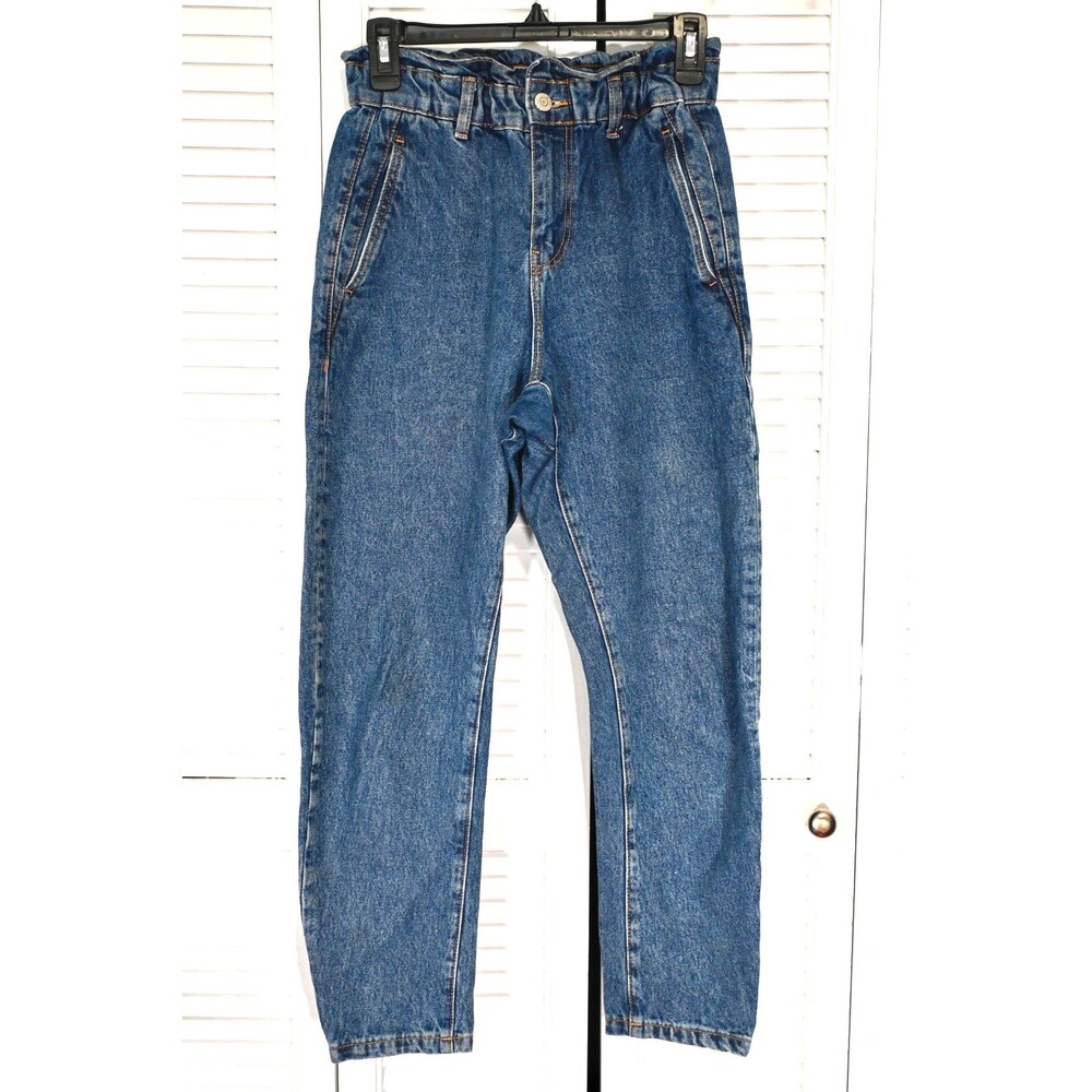 TEX Women High Rise Paperbag Waist Jeans Size 36 Blue Denim Tapered Casual